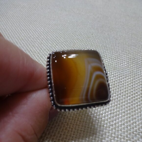 Natural BOTSWANA AGATE Handmade Sterling 925 Ring Size 9.25 #228C - Picture 1 of 3